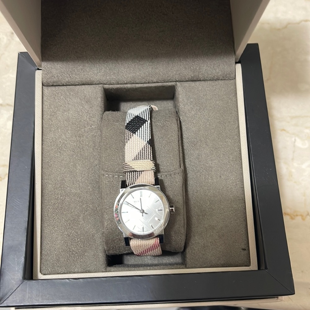 Burberry Beige Black Pink Check Fabric Bracelet Watch